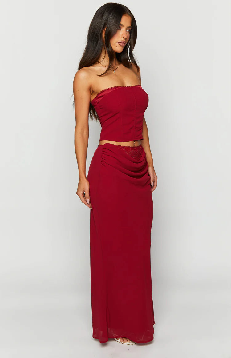 Crimson Rose Red Lace Maxi Skirt | Beginning Boutique US Crimson Rose Red Lace Maxi Skirt | Beginning Boutique US