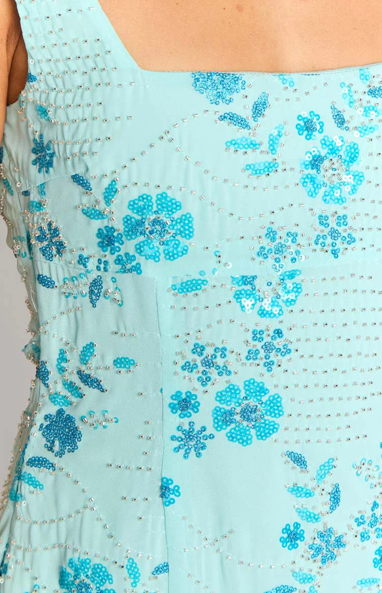 Curren Blue Beaded Mini Dress - US 4 | Beginning Boutique Exclusive Curren Blue Beaded Mini Dress - US 4 | Beginning Boutique Exclusive