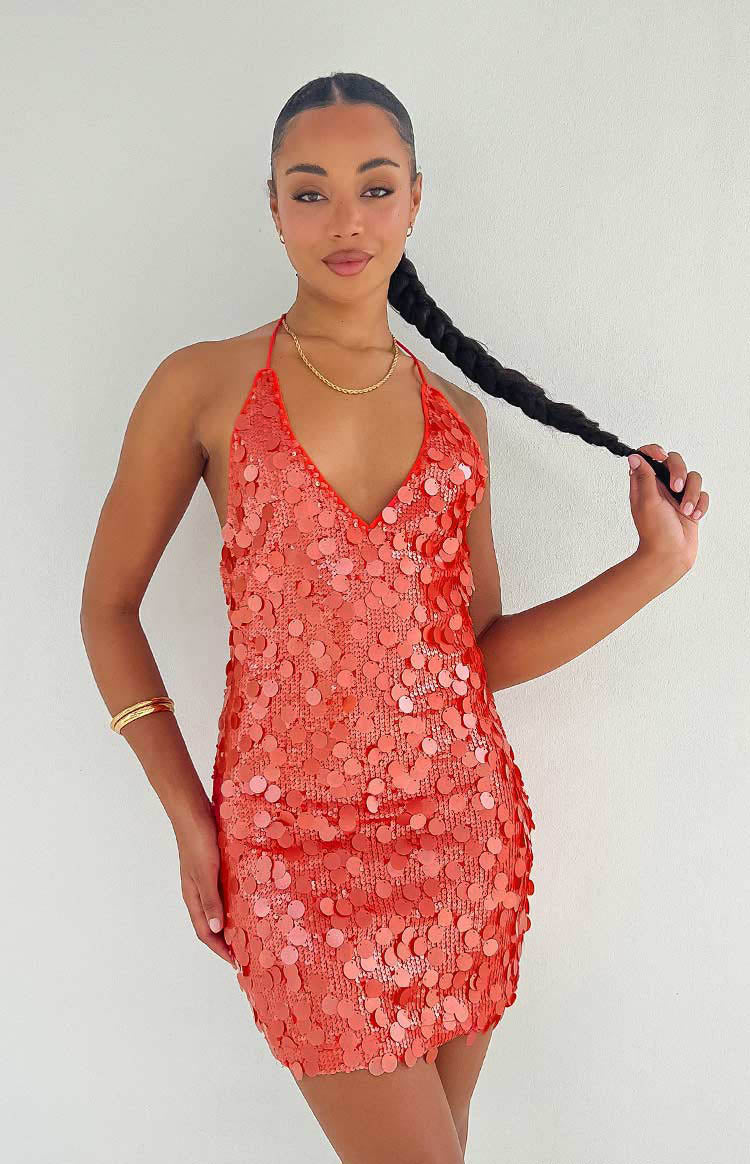 Cyrus Orange Sequin Mini Dress - US 12 | Beginning Boutique Exclusive Cyrus Orange Sequin Mini Dress - US 12 | Beginning Boutique Exclusive