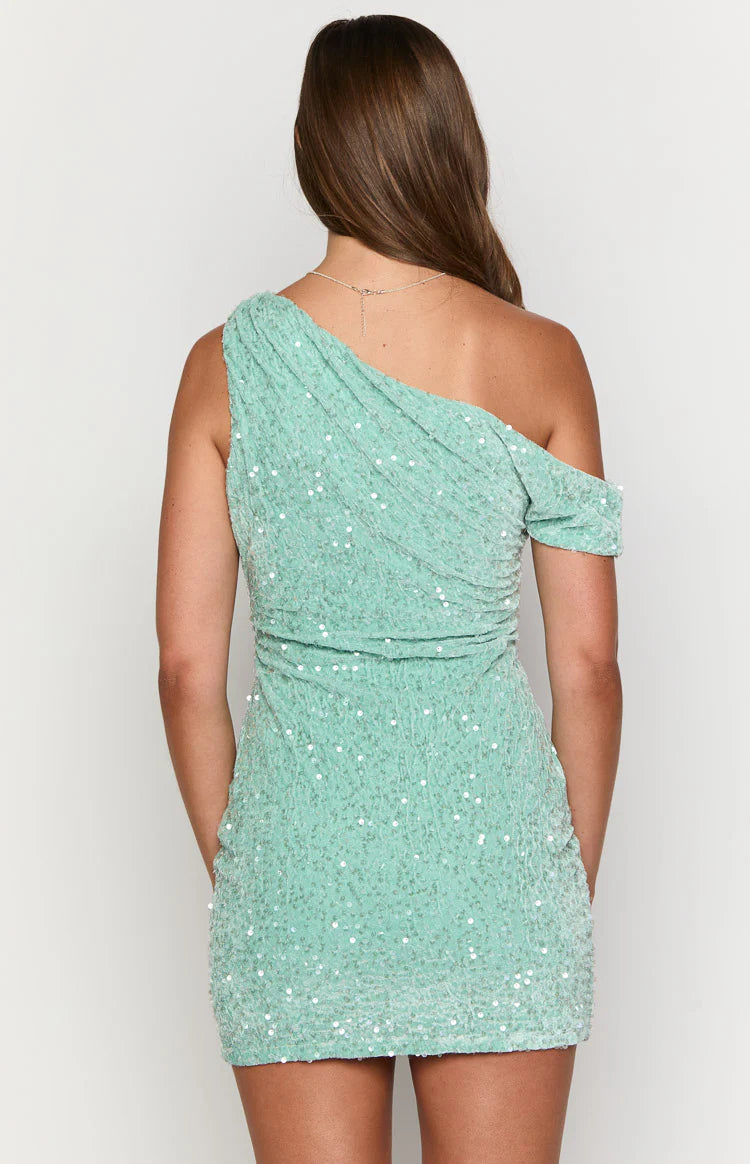 Dayton Teal Sequin Mini Dress - US 14 | Beginning Boutique Exclusive Dayton Teal Sequin Mini Dress - US 14 | Beginning Boutique Exclusive