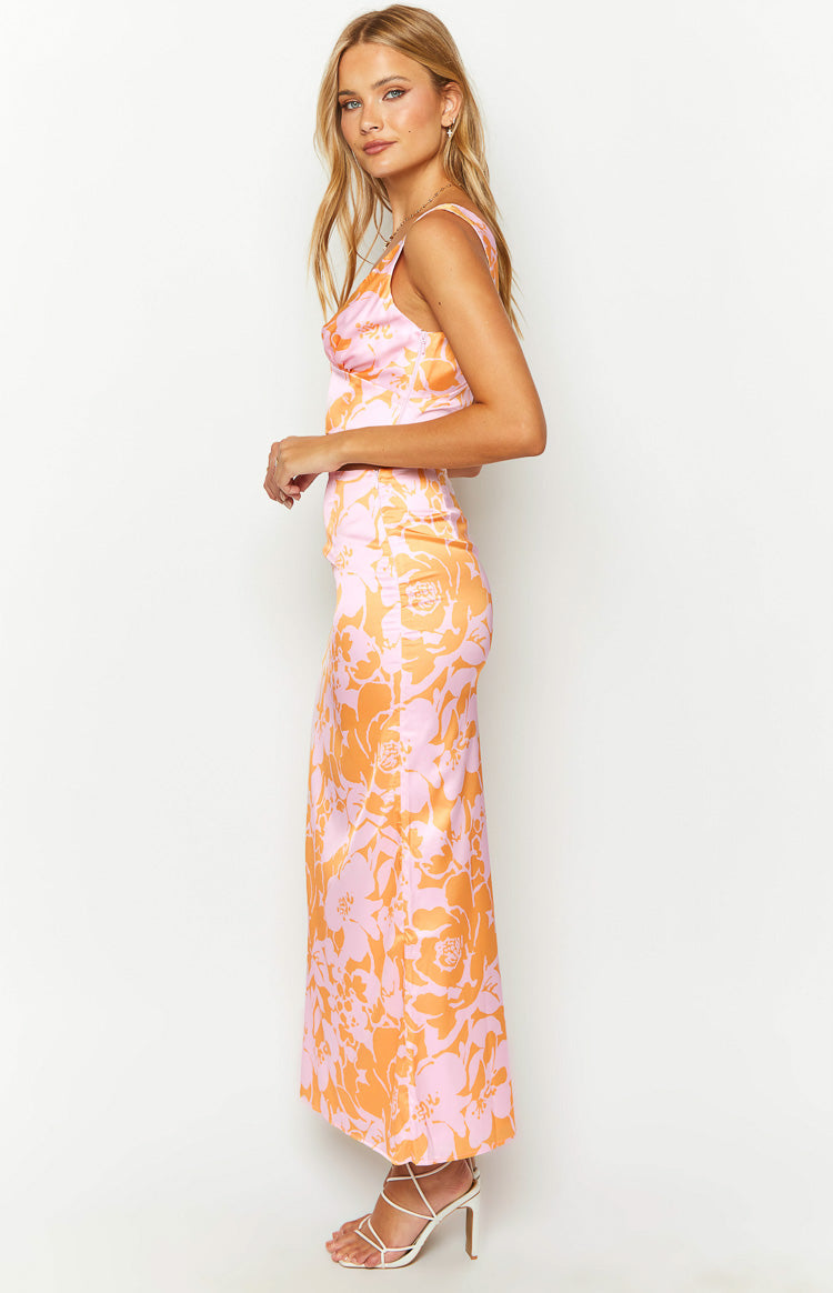 orange and pink floral maxi dress Floral Sequin Maxi Dress Orange