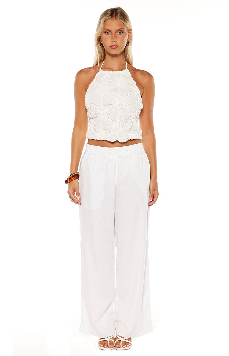 Daisie White Textured Halter Top | Beginning Boutique US