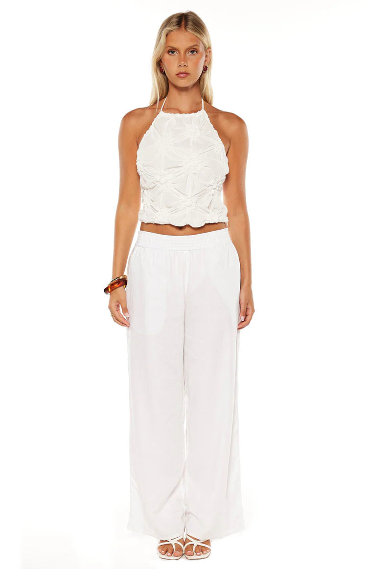 Daisie White Textured Halter Top | Beginning Boutique US