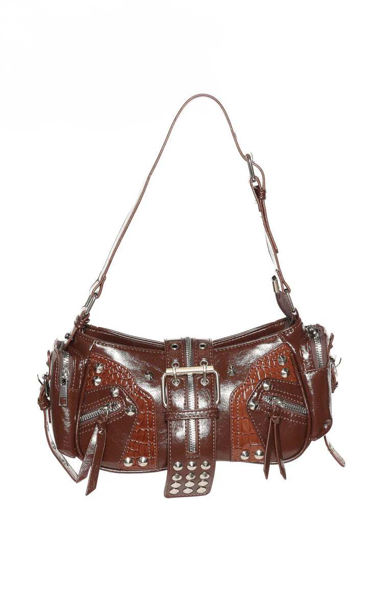 Dakota Brown PU Silver Hardwear Shoulder Bag Image