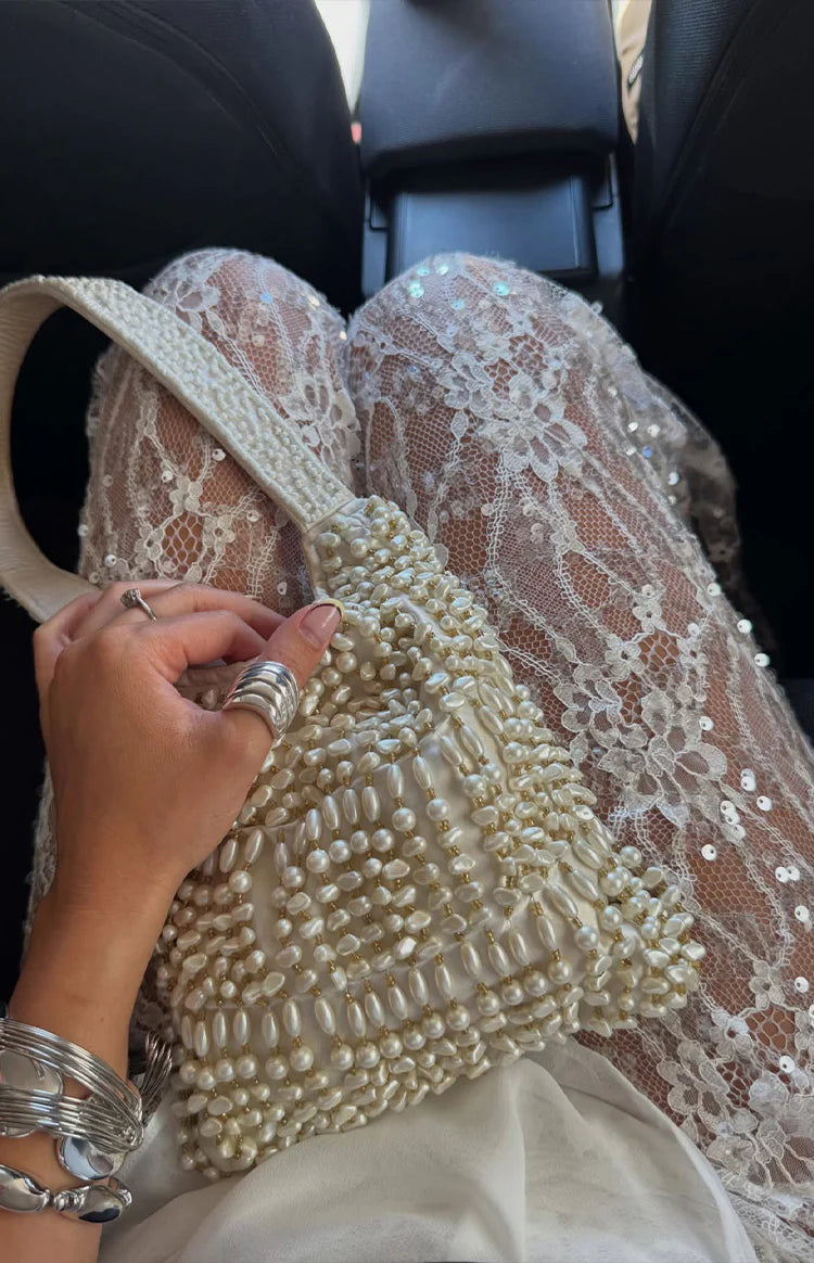 dani mini dress white Dani White Sequin Lace Sheer Pants