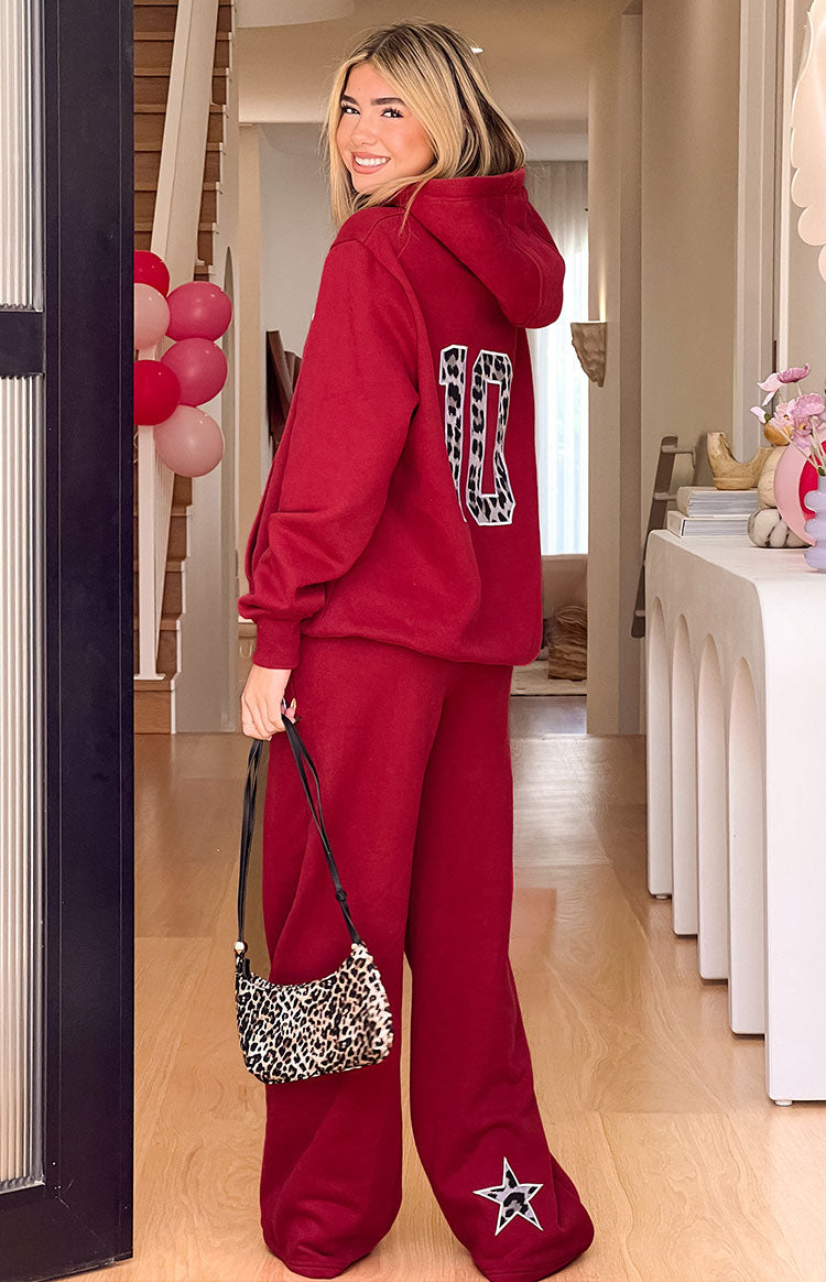 Dania Burgundy Leopard Star Track Pants Image