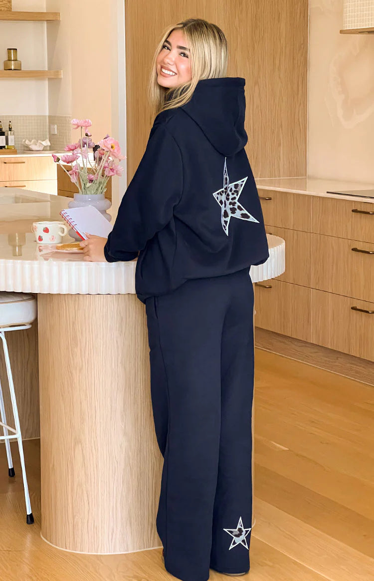 Dania Navy Leopard Star Track Pants | Beginning Boutique US