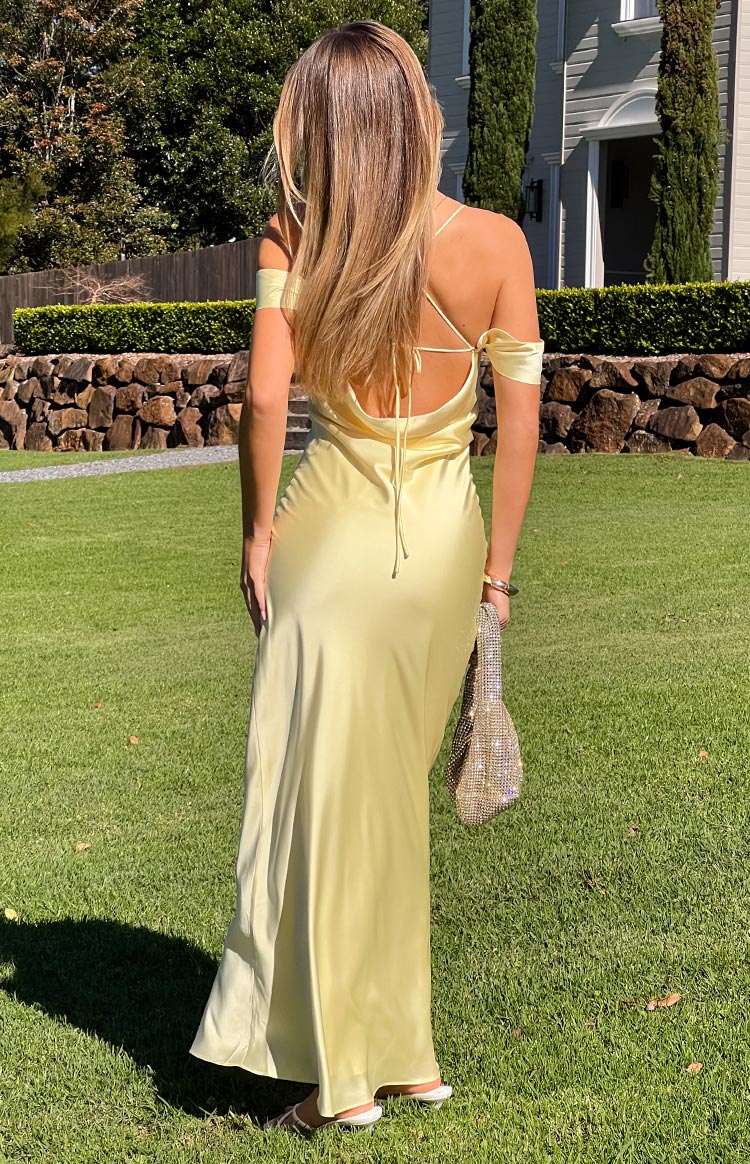 Danni Light Yellow Tie Off Shoulder Formal Maxi Dress - US 14 | Beginning Boutique Exclusive Danni Light Yellow Tie Off Shoulder Formal Maxi Dress - US 14 | Beginning Boutique Exclusive