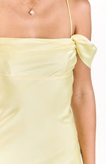 Danni Light Yellow Tie Off Shoulder Formal Maxi Dress