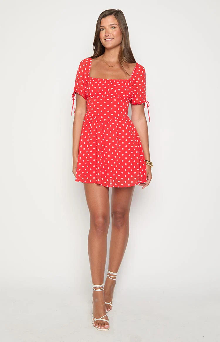 Danyal Red Polka Dot Mini Dress - US 6 Danyal Red Polka Dot Mini Dress - US 6