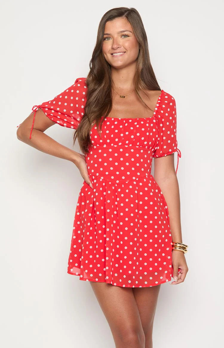 Danyal Red Polka Dot Mini Dress - US 6 Danyal Red Polka Dot Mini Dress - US 6