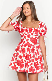 Danyal Red Anemone Floral Print Mini Dress