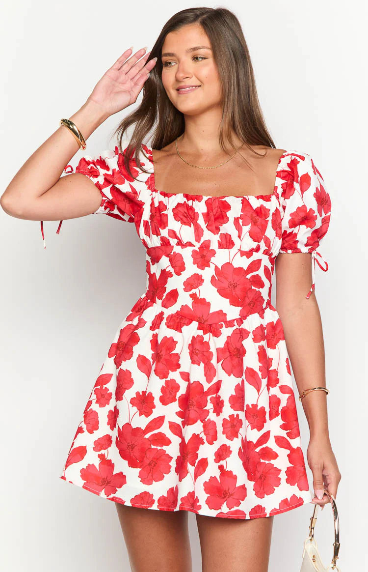 Danyal Red Anemone Floral Print Mini Dress | Beginning Boutique US Danyal Red Anemone Floral Print Mini Dress | Beginning Boutique US