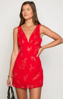 Daphne Red Floral Sequin Mini Dress