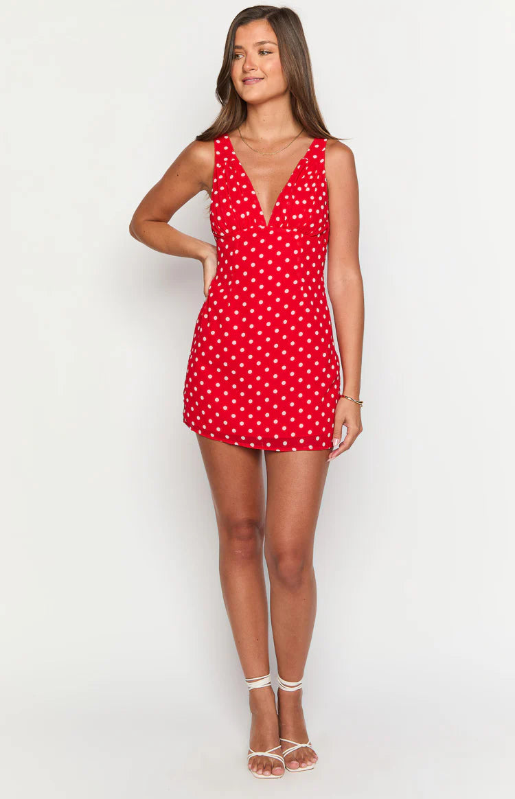 chinese dress ladies Daphne Red Polka Dot Mini Dress - US 10