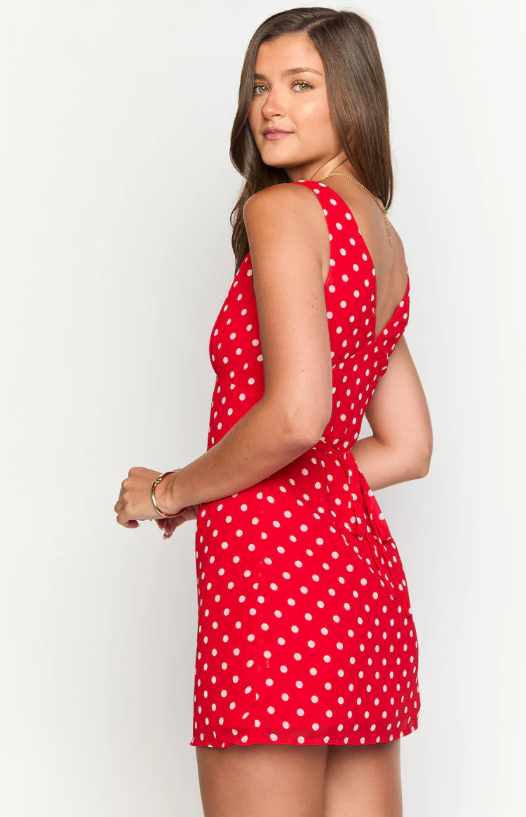knee length dresses for ladies Daphne Red Polka Dot Mini Dress - US 10