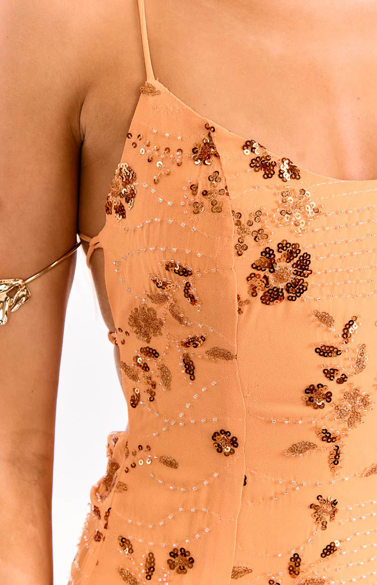 Dayan Orange Beaded Party Mini Dress - US 4 Dayan Orange Beaded Party Mini Dress - US 4