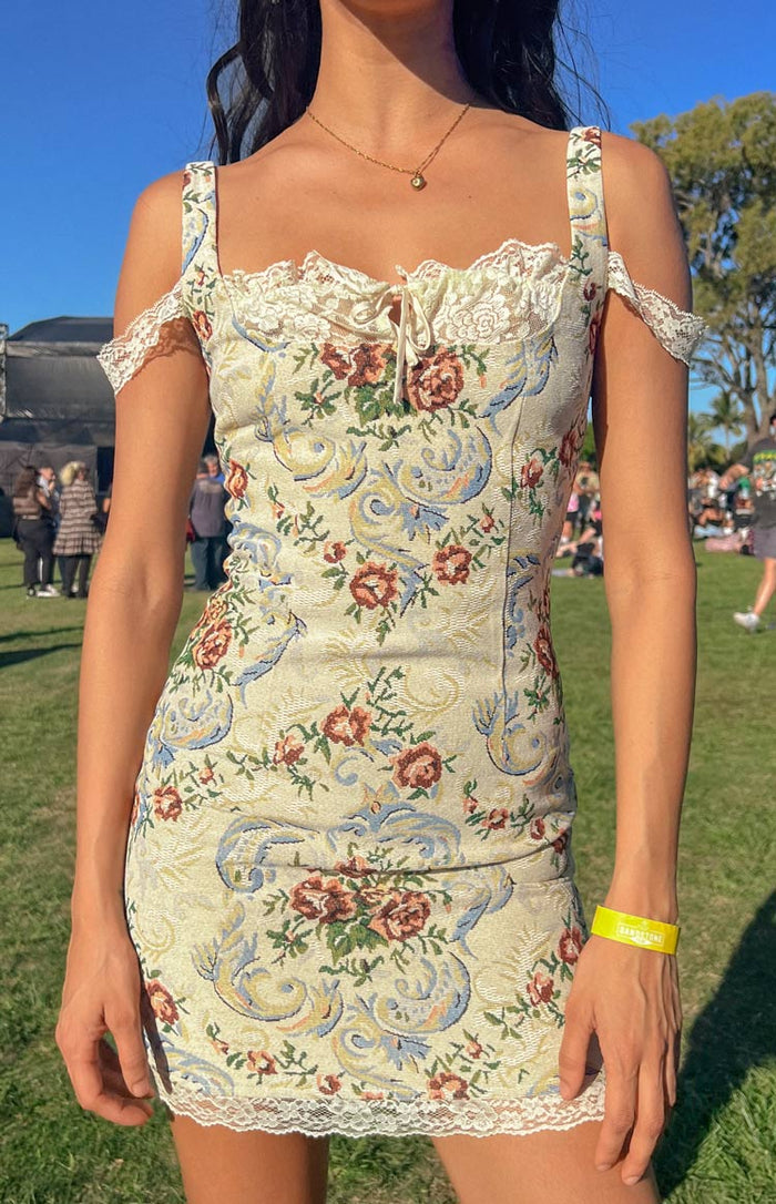 Daydreaming Beige Tapestry Mini Dress - US 6