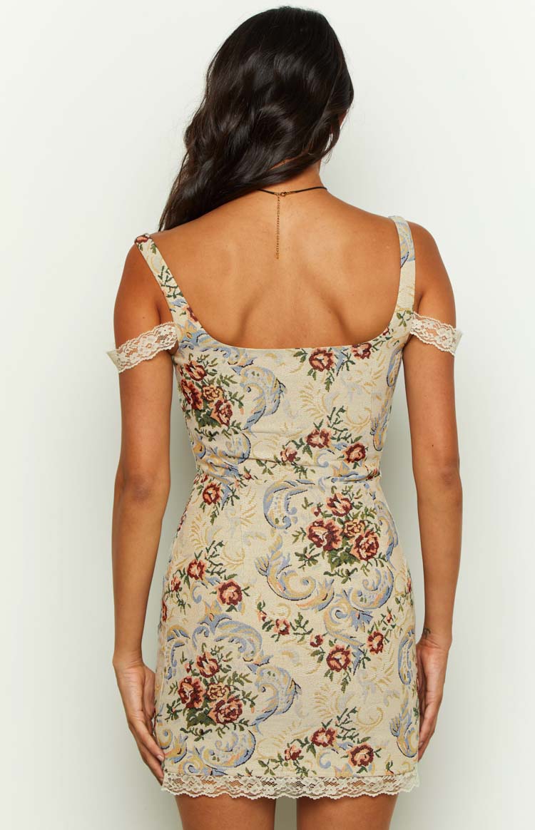 Daydreaming Beige Tapestry Mini Dress – Beginning Boutique US