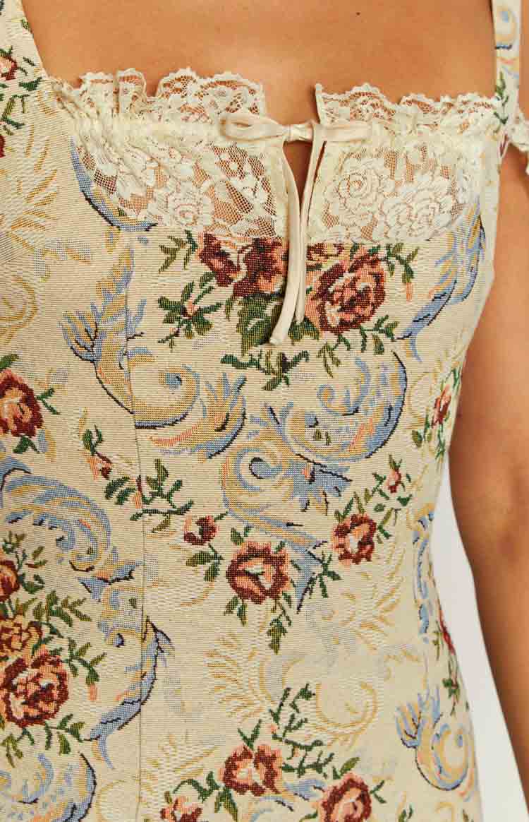 Daydreaming Beige Tapestry Mini Dress Image