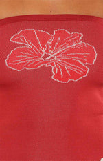 Deja Red Knit Hibiscus Strapless Tube Top Image
