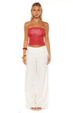 Deja Red Knit Hibiscus Strapless Tube Top Image