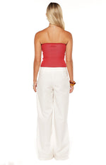 Deja Red Knit Hibiscus Strapless Tube Top Image