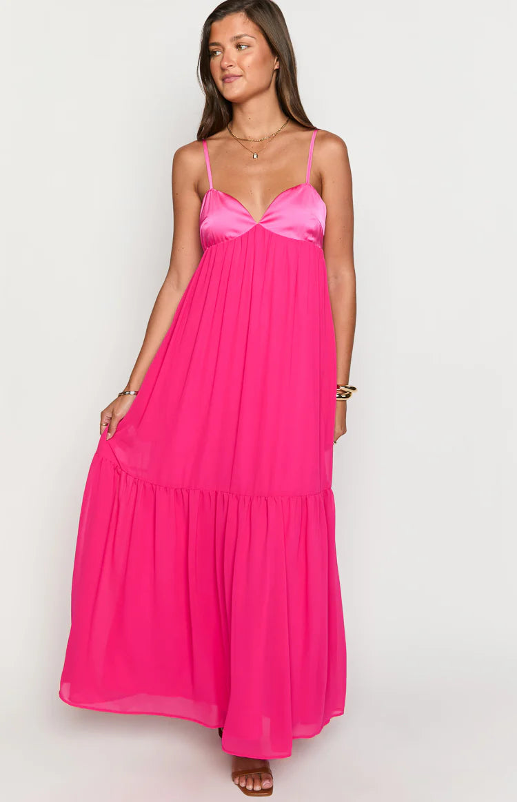 Dekota Hot Pink Contrast Maxi Dress - US 0 | Beginning Boutique Exclusive Dekota Hot Pink Contrast Maxi Dress - US 0 | Beginning Boutique Exclusive