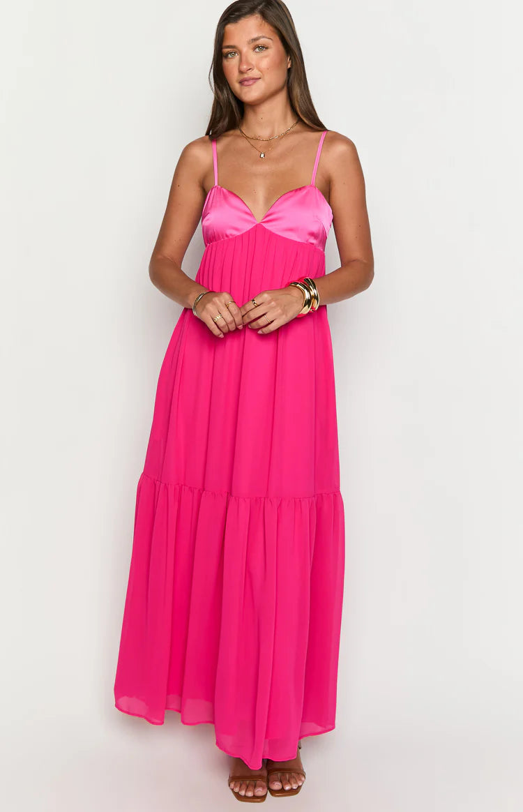 hot pink maxi dress Dekota Hot Pink Contrast Maxi Dress - US 0