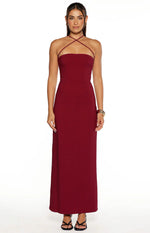 Del Mar Burgundy Crepe Formal Maxi Dress