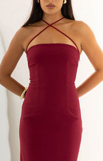 Del Mar Burgundy Crepe Formal Maxi Dress Image