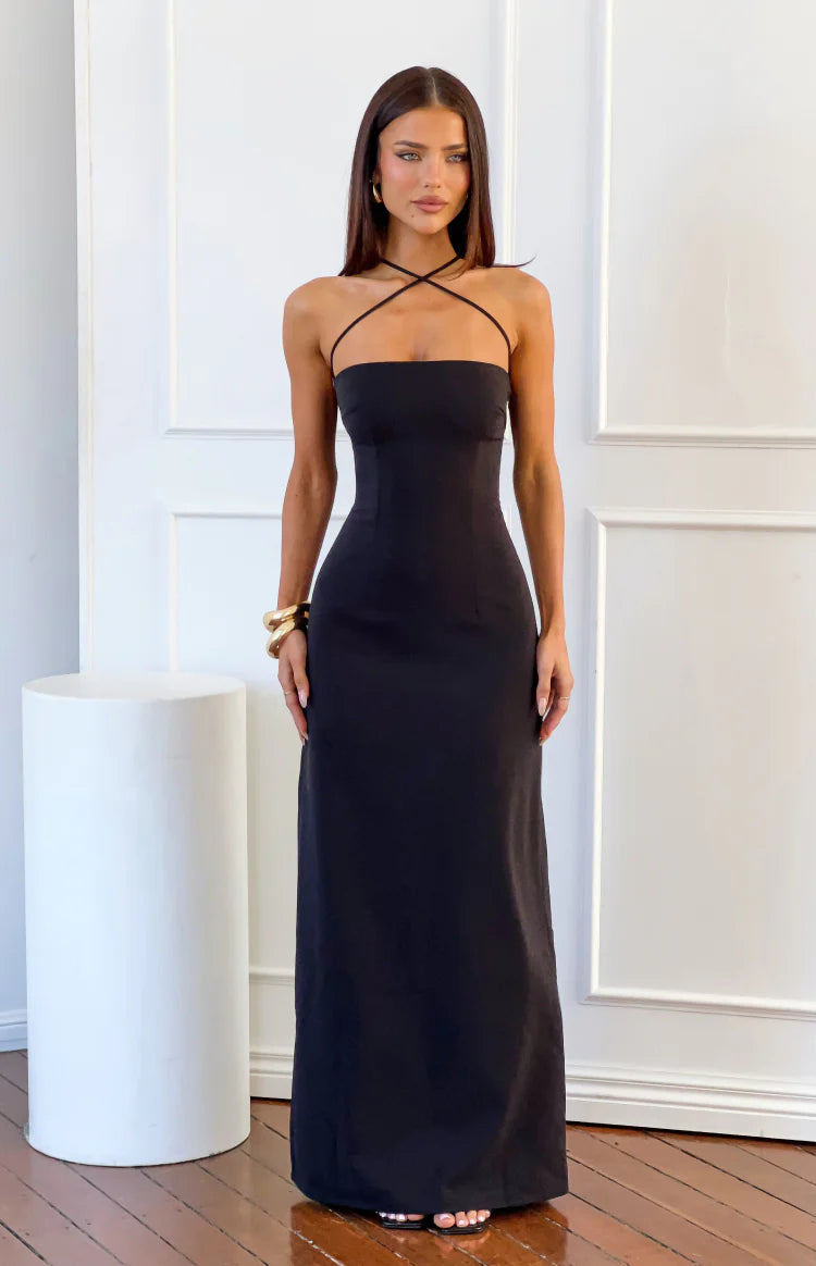 Del Mar Black Crepe Formal Maxi Dress - 12