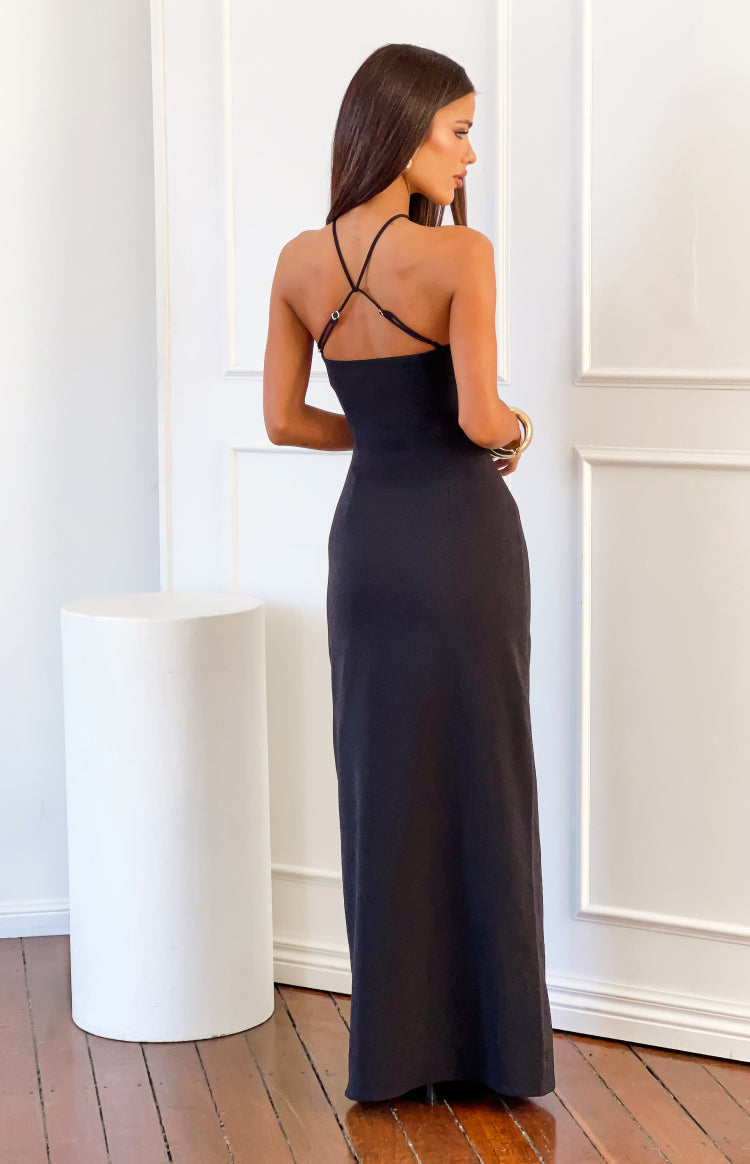 Del Mar Black Crepe Formal Maxi Dress - US 12