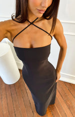 Del Mar Black Crepe Formal Maxi Dress