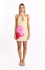 Delilah Yellow Orchid Print Halter Mini Dress Image