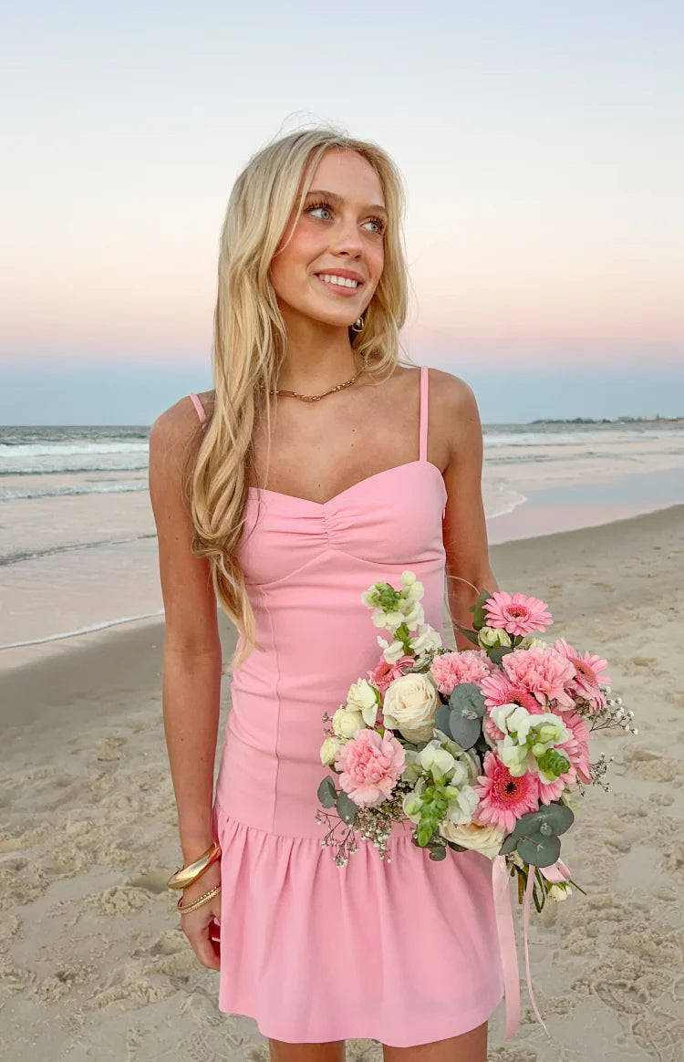 Deloris Pink Crepe Party Mini Dress