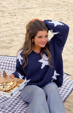 Delvey Navy Star Chunky Knit Sweater Image