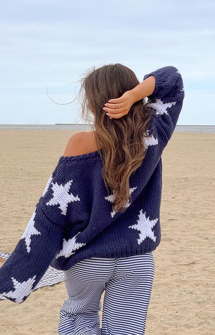 Delvey Navy Star Chunky Knit Sweater