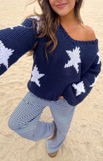 Delvey Navy Star Chunky Knit Sweater Image