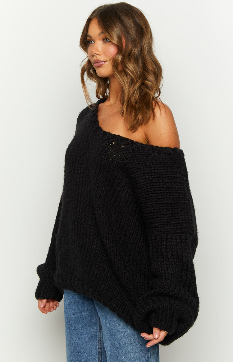 Delvey Black Chunky Knit Sweater Image