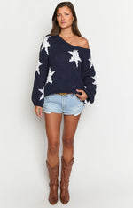 Delvey Navy Star Chunky Knit Sweater Image