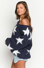 Delvey Navy Star Chunky Knit Sweater Image