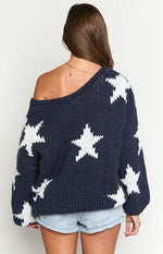 Delvey Navy Star Chunky Knit Sweater Image