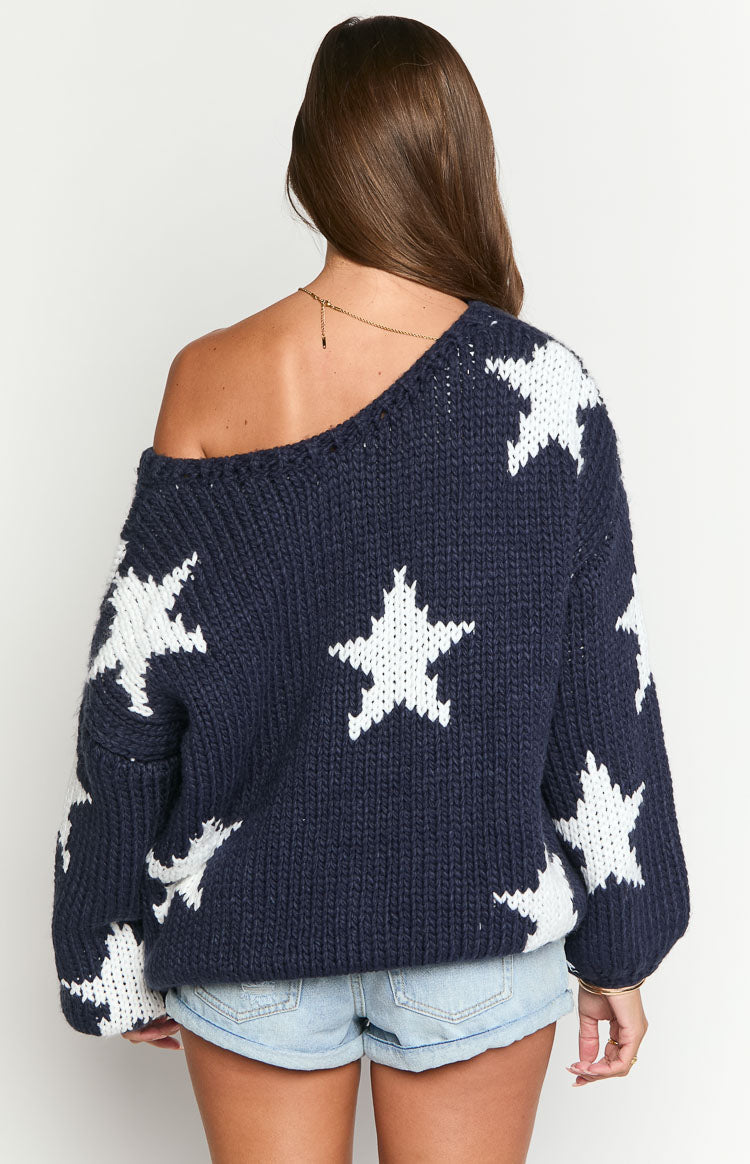 Delvey Navy Star Chunky Knit Sweater Image
