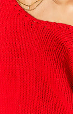 Delvey Red Chunky Knit Sweater