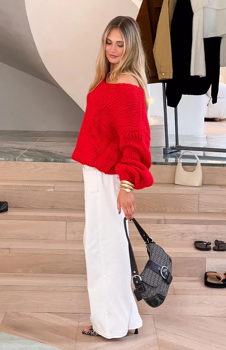 Delvey Red Chunky Knit Sweater