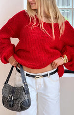 Delvey Red Chunky Knit Sweater