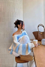 Delvey Light Blue Striped Chunky Knit Sweater