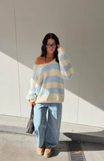 Delvey Light Blue Striped Chunky Knit Sweater