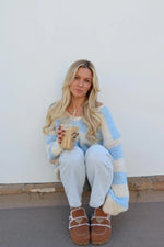 Delvey Light Blue Striped Chunky Knit Sweater
